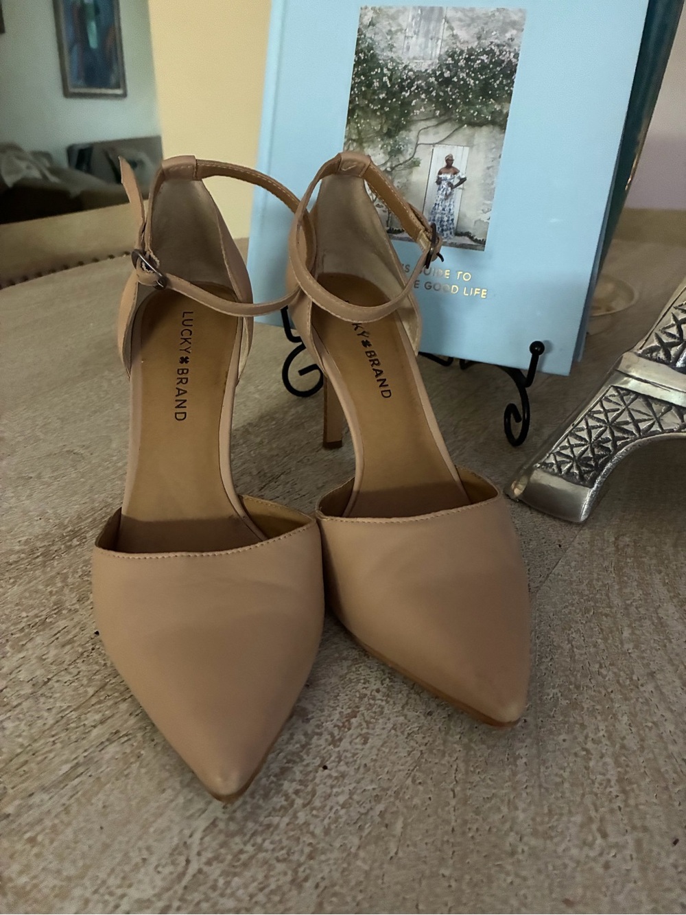 Lucky Brand Nude Pointed Toe Ankle-Strap Heels